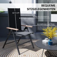 Outsunny Stalen Tuinstoel Klapbaar met Eucalyptushouten Armleuningen Balkonstoel 120kg Draagvermogen 60 x 73 x 108cm Zwart(m-4)