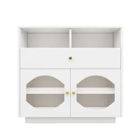 Buffet de cuisine avec portes vitrées, Casiers au design moderne, 100×40×90,5 cm, Blanc(m-2)