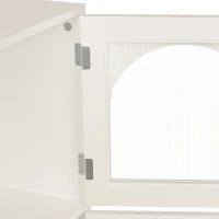 Buffet moderne avec design de touches de piano, porte en verre, pieds en colonnes rondes, 120×40×90 cm, Blanc(m-7)