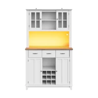Armoire de cuisine avec éclairage LED, avec étagères réglables, 106×40×179,5 cm, Blanc(m-2)