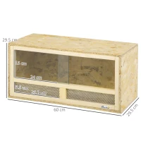 PawHut Terariu din Lemn pentru Reptile cu Uși Glisante din Sticlă și Panouri din Plasă, 60x29.5x29.5 cm, Lemn Natural(m-3)