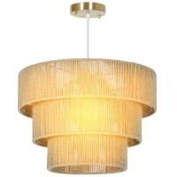 HOMCOM Hemp Rope Ceiling Light, 3-Layer Boho Pendant Light, 4 x E14 Vintage Ceiling Lamp Fixtures for Living Room, Bedroom, Kitchen, Hallway, Light Brown(m-10)