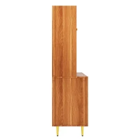 Mobile alto per la sala da pranzo, dotato di porte in vetro e portabicchieri da vino, spazio di stoccaggio multistrato, 145×39×171 cm, Colore noce(m-11)