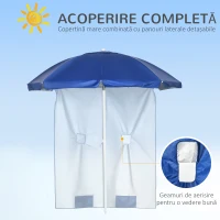 Outsunny Umbrelă de Plajă cu Acoperiș Înclinabil la 45°, Ferestre și 2 Buzunare, Ø191x211 cm, Albastru(m-7)