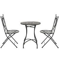 Outsunny Garten Sitzgruppe für 2 Personen Balkonmöbel Set Mosaiktisch+faltbare Stühle Metall Keramikfliese Mehrfarbig(m-14)