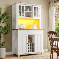 Armoire de cuisine avec éclairage LED, avec étagères réglables, 106×40×179,5 cm, Blanc(m-4)