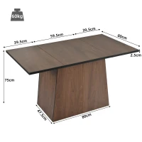Table à manger de cuisine moderne, pour 4 à 6 personnes, 138,5×80×75 cm, Brun foncé(m-3)