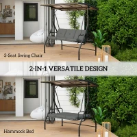 Outsunny Convertible Three-Seater Swing Bench Bed - Dark Grey(m-4)