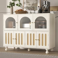 Buffet moderne avec design de touches de piano, porte en verre, pieds en colonnes rondes, 120×40×90 cm, Blanc(m-1)