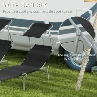 Outsunny Foldable Sun Lounger Set of 2 with Sun Shade & Adjustable Backrest - Black(m-6)