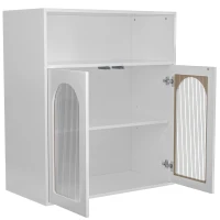 Buffet de rangement avec porte vitrée et éclairage LED, adapté à la cuisine et au salon, 210×35×90 cm, Blanc(m-7)