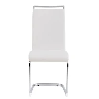 Set de 4 scaune de sufragerie cantilever, structură din metal cromat, spătar din piele PU, 42x54x100 cm, Alb(m-10)