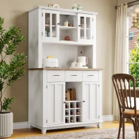 Armoire de cuisine avec éclairage LED, avec étagères réglables, 106×40×179,5 cm, Blanc(m-5)