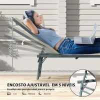 Outsunny Conjunto de 2 Espreguiçadeiras Jardim Dobráveis e Reclináveis em 5 Posições 164x54x84 cm Creme(m-4)