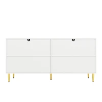 Buffet blanc au design ondulé unique, 152×40×75 cm, Blanc(m-11)