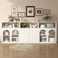 Buffet de rangement avec porte vitrée et éclairage LED, adapté à la cuisine et au salon, 210×35×90 cm, Blanc(m-5)