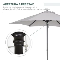 Outsunny Chapéu de Sol de Jardim Ø196x204 cm com Mastro de Alumínio Manivela Teto com Ventilação Suporte de Fixação e Desmontável  Cinzento Claro(m-7)