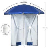 Outsunny Umbrelă de Plajă cu Acoperiș Înclinabil la 45°, Ferestre și 2 Buzunare, Ø191x211 cm, Albastru(m-3)