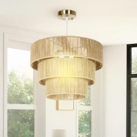 HOMCOM Hemp Rope Ceiling Light, 3-Layer Boho Pendant Light, 4 x E14 Vintage Ceiling Lamp Fixtures for Living Room, Bedroom, Kitchen, Hallway, Light Brown(m-9)
