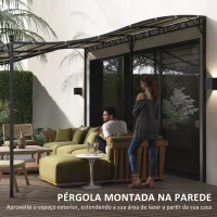 Outsunny Pérgola de Parede 591x298x200-253 cm Pérgola com Teto de Poliéster Impermeável e Estrutura Metálica  Creme(m-6)
