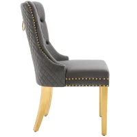 Juego de 4 Sillas de Comedor con Tachuelas Decorativas, Tapizado Capitoné en Terciopelo, 51x65,5x95 cm, Gris(m-10)