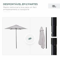 Outsunny Chapéu de Sol de Jardim Ø196x204 cm com Mastro de Alumínio Manivela Teto com Ventilação Suporte de Fixação e Desmontável  Cinzento Claro(m-4)