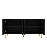 Buffet avec un design ondulé unique, poignées et pieds dorés, 152×40×75 cm, Noir(m-10)