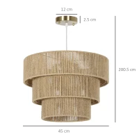 HOMCOM Hemp Rope Ceiling Light, 3-Layer Boho Pendant Light, 4 x E14 Vintage Ceiling Lamp Fixtures for Living Room, Bedroom, Kitchen, Hallway, Light Brown(m-3)