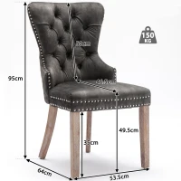 Juego de 2 Sillas de Comedor Tapizadas con Tachuelas Decorativas, 53,5x64x95 cm, Gris(m-3)