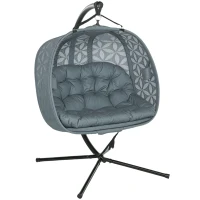 Outsunny Outdoor Double Hanging Chair with Cushion and Cup Holders, Charcoal Grey(m-10)