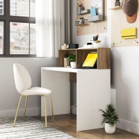 HOMCOM Scrivania PC Moderna con Piano Rialzato e 2 Ripiani, in Truciolato, 110x50x102.6 cm, Bianco, Marrone e Noce(m-8)