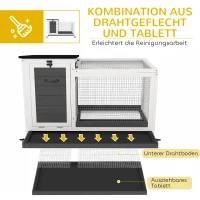 PawHut Kaninchenstall aus Holz Hasenstall mit Freilaufgehege Rädern Klappdach für Innen, draußen 92 x 52 x 67 cm Dunkelgrau(m-4)
