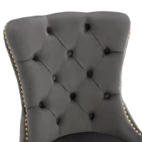 Juego de 4 Sillas de Comedor con Tachuelas Decorativas, Tapizado Capitoné en Terciopelo, 51x65,5x95 cm, Gris(m-6)
