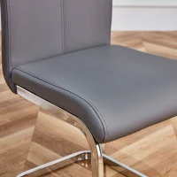 Set de 4 scaune de sufragerie cantilever, structură din metal cromat, spătar din piele PU, 42x54x100 cm, Gri(m-7)