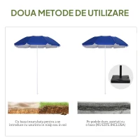 Outsunny Umbrelă de Plajă cu Acoperiș Înclinabil, Geantă de Transport și Design în 3 Secțiuni, Ø1.6x2.05 m, Albastru(m-8)