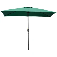 Outsunny 3x2m Patio Parasol Garden Umbrellas Canopy with Aluminium Tilt Crank Rectangular Sun Shade Steel, Green(m-10)