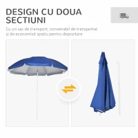 Outsunny Umbrelă de Plajă cu Acoperiș Înclinabil la 45°, Ferestre și 2 Buzunare, Ø191x211 cm, Albastru(m-5)