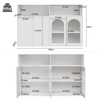 Buffet avec porte en verre, éclairage LED, pour salon et cuisine, 140×35×90 cm, Blanc(m-3)