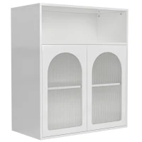 Buffet de rangement avec porte vitrée et éclairage LED, adapté à la cuisine et au salon, 210×35×90 cm, Blanc(m-6)