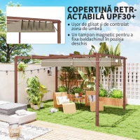 Outsunny Pergolă de Grădină cu Acoperiș Retractabil și Cadru din Aluminiu cu Aspect de Lemn, 382x300x232 cm, Lemn Natural(m-4)