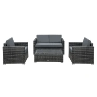 Outsunny 4 Pieces Wicker Steel Rattan Sofa Set Garden Chair Seat Furniture Patio Grey(m-11)
