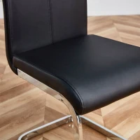 Set de 4 scaune de sufragerie cantilever, structură din metal cromat, spătar din piele PU, 42x54x100 cm, Negru(m-7)
