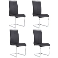 Set de 4 scaune de sufragerie cantilever, structură din metal cromat, spătar din piele PU, 42x54x100 cm, Negru(m-1)
