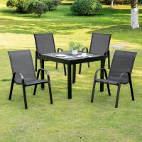Outsunny Sedie da Giardino Set 4 Pezzi con Braccioli, in Metallo e Tessuto Traspirante, 70x54x90cm, Nero(m-2)