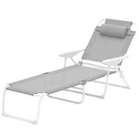 Outsunny Sonnenliege klappbar Gartenliege mit Kopfkissen, Liegestuhl mit 4-Fach verstellbare Rückenlehne bis 120 kg Hellgrau(m-1)