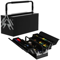 DURHAND 3 Tier Metal Toolbox, 5 Tray Professional Portable Tool Box with Carry Handle for Workshop, 45cmx20cmx34.5cm, Black(m-10)