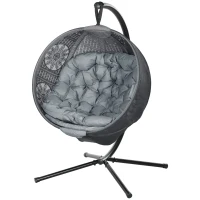 Outsunny Round Egg Basket Chair, with Steel Stand, Charcoal Grey(m-11)