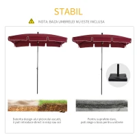 Outsunny Umbrelă de Grădină cu Margini Ondulate și 4 Brațe din Aluminiu, 198x130x245 cm, Roșu(m-6)