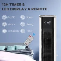 HOMCOM Portable Air Cooler, 6L Tank Humidifier Evaporative Ice Cooling Fan Water Conditioner Unit with 3 Modes, 3 Speed, Remote, Timer, Oscillating for Home Bedroom, White(m-8)