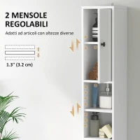 HOMCOM Colonna Bagno Salvaspazio con 2 Armadietti, 3 Ripiani Aperti e Cassetto, in Legno, 20x20x178 cm, Bianco(m-5)